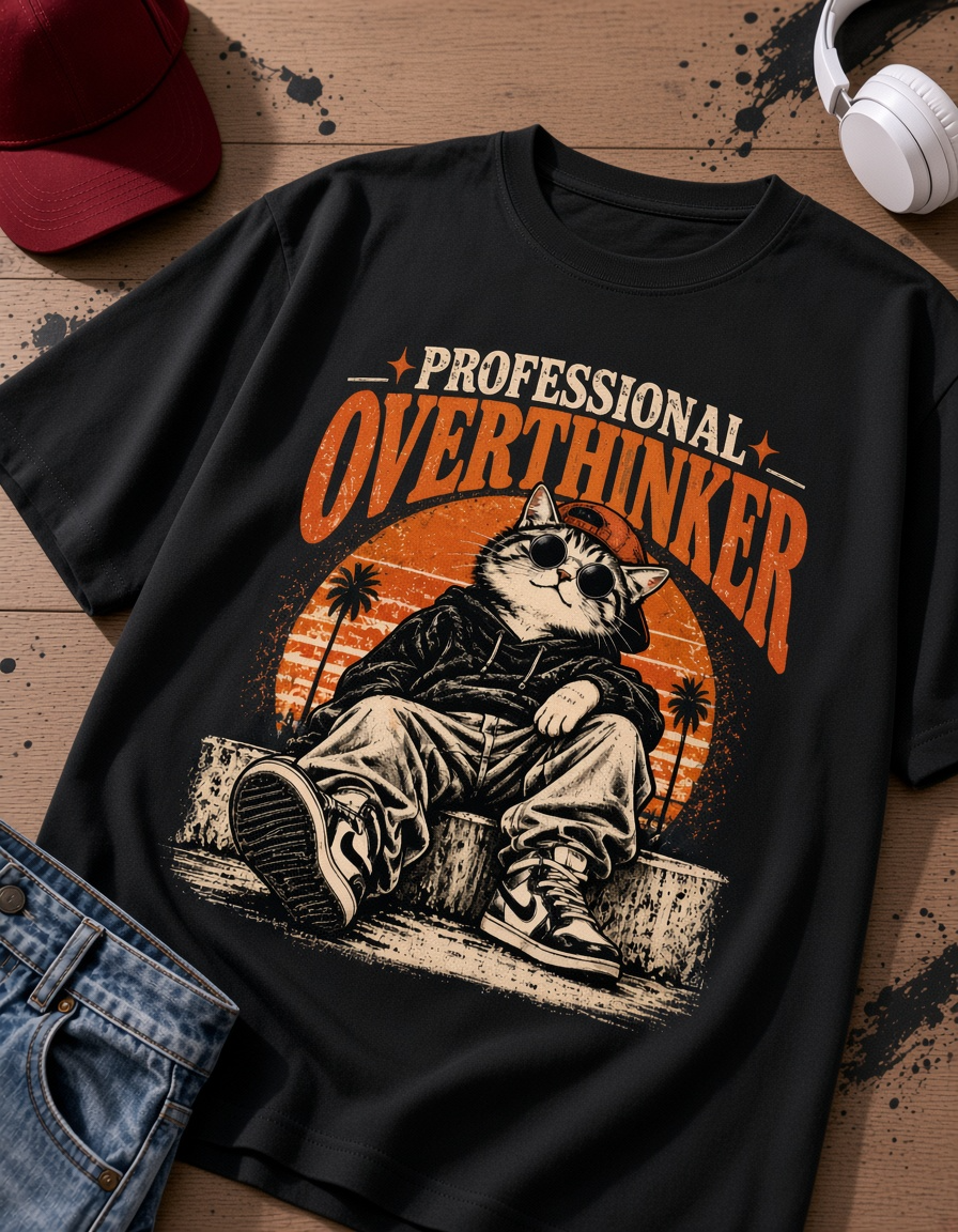Professional Overthinker Cat Shirt, Funny Retro Tee