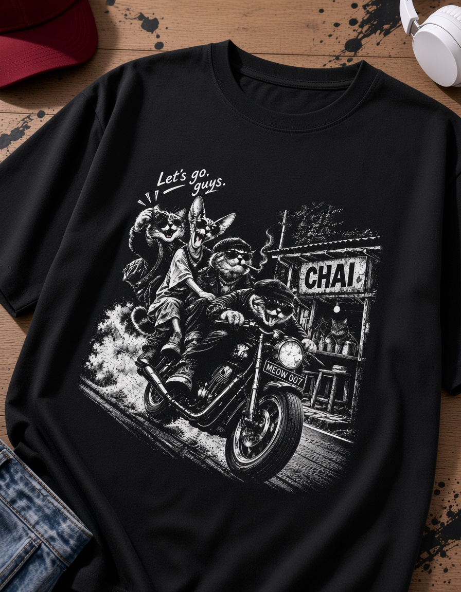 Motorcycle Cat T-Shirt, Biker Cat Tee