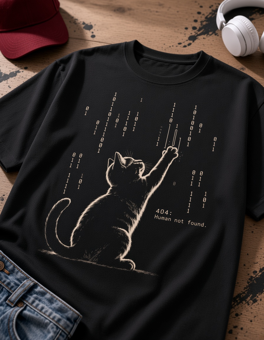 404 Cat T-Shirt, Human Not Found