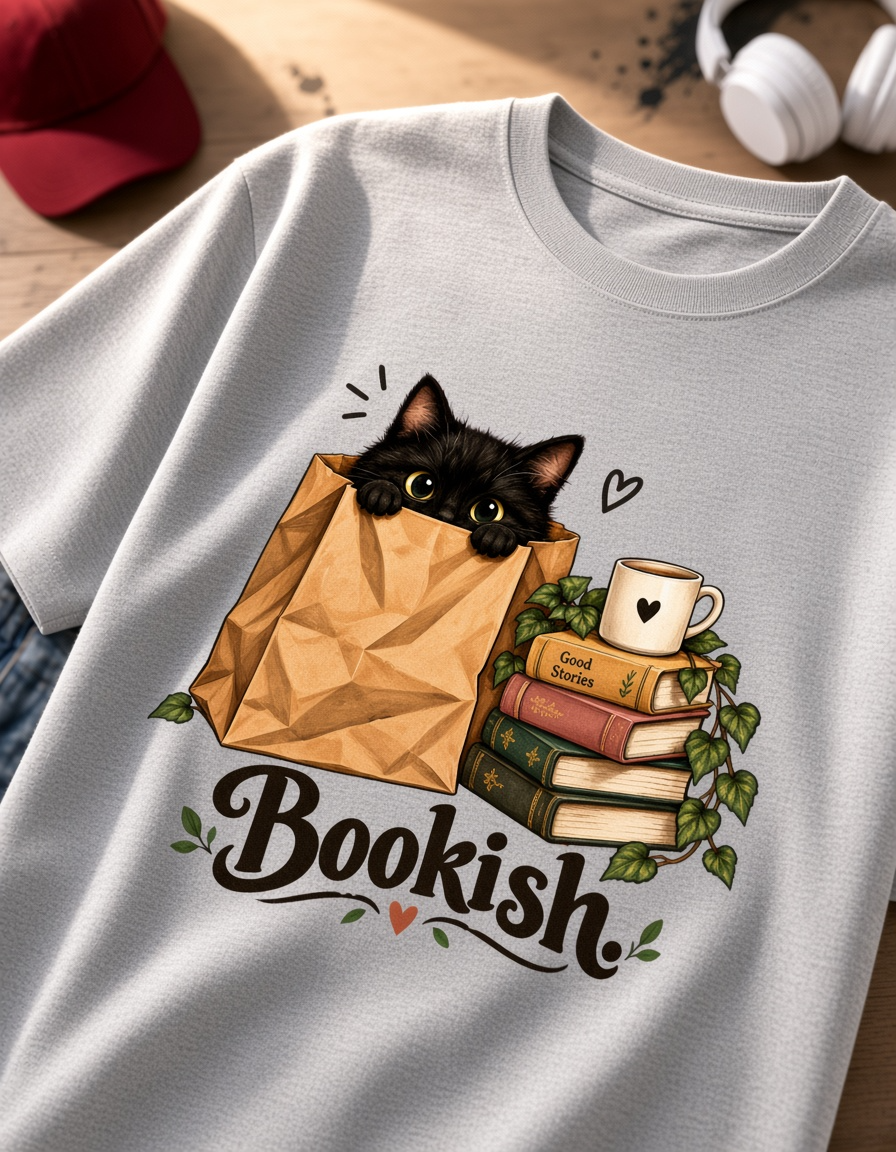 Bookish Cat T-Shirt, Cat Lover Shirt