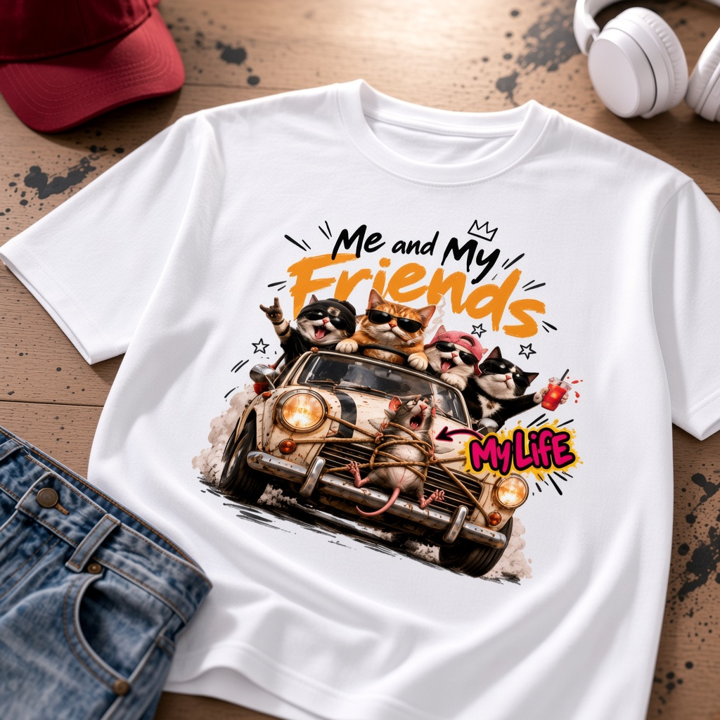 Cat Friends T-Shirt, Funny Cat Car Tee