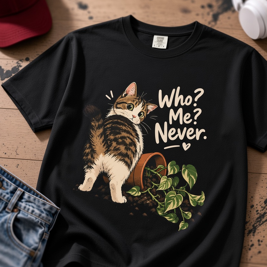 Funny Cat T-Shirt, Who Me Never Shirt, Cat Lover